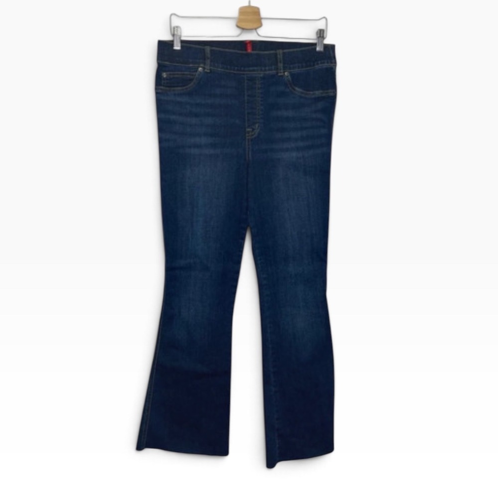 Spanx High Rise Straight Flare Jeans Dark Indigo Wash Blue Size Large